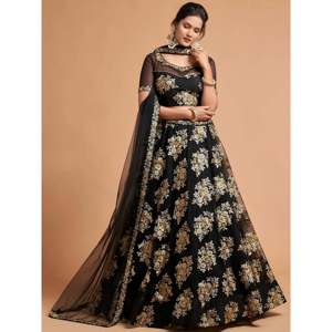 Conjunto de Lehenga Choli de Fiesta con Lentejuelas Negras para Mujer Talla Grande - Product Image 1