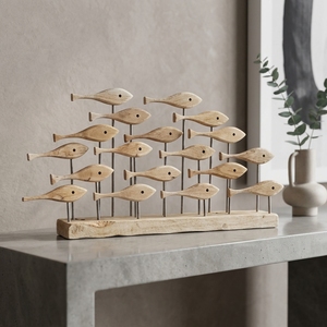 Fishtery Stand Handcrafted Wooden School of Fish Sculpture Rustic Coastal Tabletop Decorative Artwork Home Decor Display Accent - Product Image 2