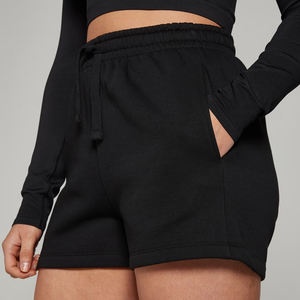 Shorts de sport décontractés taille haute pour femmes, confort premium, 100 % coton, respirants, en molleton, avec logo personnalisé, pour la détente et le fitness - Product Image 4