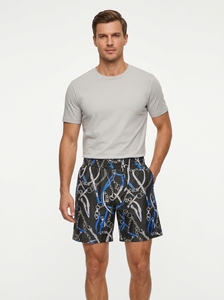 Pantalones Cortos Negros con Estampado de Cadena para Hombre, Cintura Elástica, Corte Relajado, Largura hasta la Rodilla, Estilo Urbano, OEM, ODM, Personalizados, Venta al Por Mayor - Product Image 2