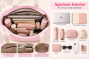 Bolso de mano reutilizable para mujer con estampado de cuadros, bolso de hombro con cremallera para el día a día - Product Image 6