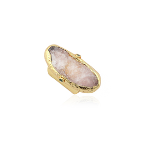 Antique rose <b>quartz</b> raw stone <b>ring</b> 18k gold electroplated hydro gemstone jewelry adjustable party wear <b>ring</b> for Wholesale Supply - Product Image 2