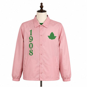 Chaqueta Universitaria Rosa para Mujer Alpha Kappa Alpha, Logotipo Verde 1908, Chaqueta Cortavientos de Primavera, Manga Larga, Cuello Camisero - Product Image 5