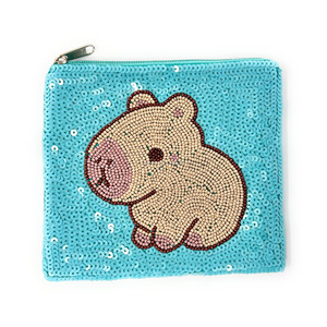 Bolso de Mano con Cuentas de Capibara, Diseño de Dibujos Animados, Lentejuelas Turquesa, Cierre de Cremallera, Ecológico, Duradero, Bonito, Moderno, Gran Capacidad, Regalo de Alta Calidad - Product Image 1