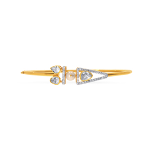 18K Gold Plated Geometric Pearl & CZ Diamond <b>Bangle</b> <b>Bracelet</b> for Women | Luxury Designer Open Cuff Jewelry - Product Image 1