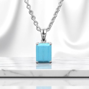 Collier pendentif baguette en argent sterling 925 et turquoise – Bijou à breloque serti à griffes - Product Image 1