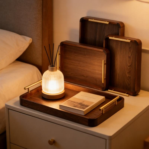 Plateau de service en bois en gros avec poignée, plateau de table basse, plateau de rangement en matériau naturel massif, artisanat décoratif pour la maison - Product Image 3