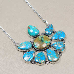 จี้ทองชุบสไตล์โบฮีเมียนตะวันตกแบบใหม่มาแรง ประดับด้วยหินเทอร์ควอยซ์แอริโซนาและหินสตาร์ลิงซิลเวอร์ สร้อยคอทำมือ - Product Image 3