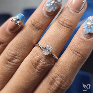 Bague de fiançailles ovale de luxe petite taille 0,50 CT, diamant de laboratoire certifié IGI, solitaire à double sangle en or 10K pour cadeau de mariage - Product Image 4