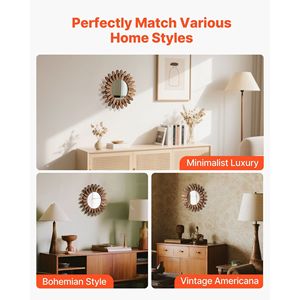 Espejo de Pared Rústico de Madera de 12 Pulgadas, Estilo Boho Sunburst, Espejos Decorativos para Dormitorio, Sala de Estar, Baño - Product Image 2