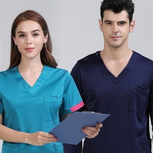 Unisex Navy <b>Blue</b> V-Neck <b>Scrub</b> Tops Short Sleeve Long Sleeve Hospital Uniforms Cotton Polyester Woven <b>Scrubs</b> for Doctors Nurses - Product Image 6