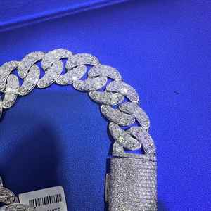 Dvars Cadena Cubana con Incrustaciones de Diamantes, Moissanita de Corte Brillante Baguette, Engaste de Garra, Chapado en Oro, Plata de Ley 925 Maciza, Estilo Hip Hop - Product Image 2