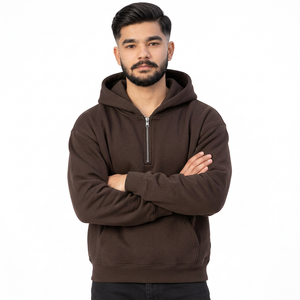 Sweat-shirt à demi-zip pour homme avec poignets côtelés, mélange de coton doux et design décontracté contemporain - Product Image 4