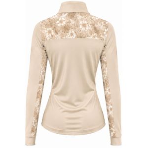 Haut de sport beige personnalisé pour femme avec fermeture éclair quart de tour, manches longues à motif floral, idéal pour l'entraînement et les activités sportives - Product Image 2