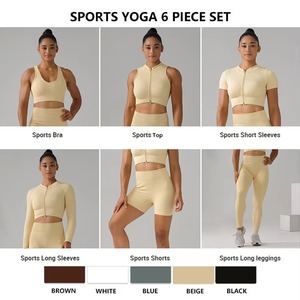 Conjunto Deportivo de Yoga sin Costuras de Alta Calidad con Cierre de Cremallera, 6 Piezas, Leggings y Sujetador Deportivo para Mujer - Product Image 5
