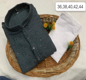 Conjunto de kurta y pijama de rayón étnico para hombre, diseñado para bodas, eventos festivos y uso tradicional informal. - Product Image 1