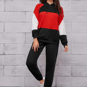 Women Color Blocking Hooded <b>Tracksuit</b> Full Sleeve Casual Joggers Set Breathable Polyester Cotton Autumn Wear - Product Image 2
