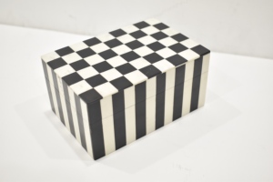Luxury Black & White Checkered Resin Storage <b>Box</b> with Striped Base – Decorative Tabletop Organizer - Product Image 4