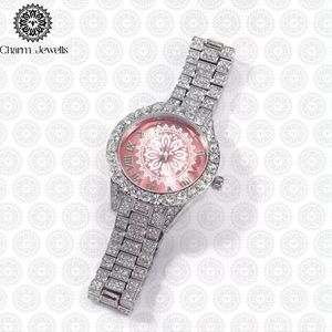 Charm Jewells Montre de luxe pour homme en acier inoxydable, cadran rose de 40 mm, lunette en cristal, mouvement mécanique, résistance à l'eau 10 bars - Product Image 4