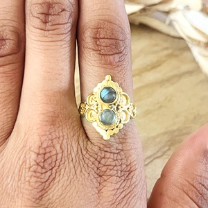 Novedad: Anillo Boho Luna de Última Tendencia, Tribal, de Latón con Labradorita, Chapado en Oro de 18k, para Mujer, con Ojo de Plata, Estilo Celestial Étnico - Product Image 3