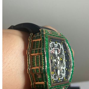 Reloj de Joyería Hip Hop con Diamantes Moissanite Cultivados en Laboratorio, Corte Redondo VVS, Correa de Goma, Reloj Mecánico Hecho a Mano - Product Image 6