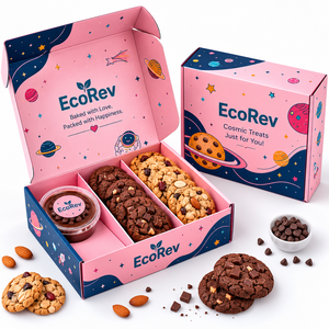 กล่องเบเกอรี่สีชมพูแข็งแรงทนทาน ย่อยสลายได้ เป็นมิตรกับสิ่งแวดล้อม ยี่ห้อ EcoRev พร้อมโลโก้สั่งทำ สำหรับบรรจุภัณฑ์ขนมอบ - Product Image 2