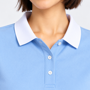 Women Blue Polo T Shirt Lyocell <b>Combed</b> Cotton Soft Jersey Short Sleeve Casual Top Ladies Apparel Wholesale Supplier OEM Custom - Product Image 5