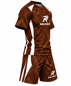 Conjunto de Camiseta Deportiva y Pantalones Cortos Sublimados Marrones para Rugby, para Gimnasio, Entrenamiento y Partidos - Product Image 4