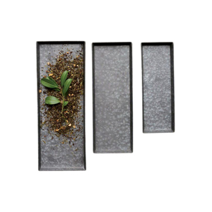 Juego de 3 bandejas rectangulares de metal galvanizado vintage con acabado en pátina para servir y decorar, ideales para decoración del hogar estilo rústico. - Product Image 6