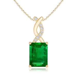 Colgante de Oro Sólido de 14k con Esmeralda Verde Natural y Diamantes Entrelazados, Hermoso Diseño, Joyería Fina de Lujo para Fiestas - Product Image 1