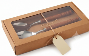 ช้อนเสิร์ฟสแตนเลสพร้อมด้ามไม้ ดีไซน์แบบดั้งเดิม หัวช้อนขัดเงาอย่างดี ชุดช้อนส้อมสำหรับรับประทานอาหารและร้านกาแฟ - Product Image 5
