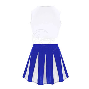 Ensemble d'uniformes de cheerleading de conception professionnelle, fabriqué en usine, jupe rayée blanche et bleue, haut imprimé Cheers, taille adulte - Product Image 3