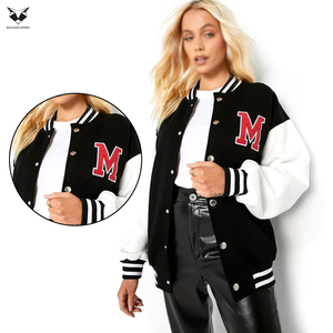 Women's Black Varsity Jacket With White Sleeve And Red M Logo With Best Price OEM ODM Service Unique Design Women Wear Jackets - Product Image 6