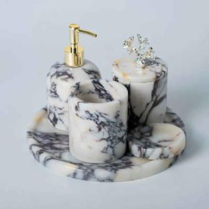 Luxurious Marble Look Resin Waterproof Durable 4-Piece <b>Bathroom</b> Accessory <b>Set</b> <b>Dispenser</b> Toothbrush Holder Tray <b>Soap</b> Dish MN - Product Image 4