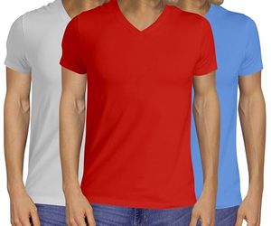 T-shirt col en V, coupe ajustée, manches courtes, séchage rapide, anti-boulochage, polyester/coton 180g, entraînement - Product Image 2