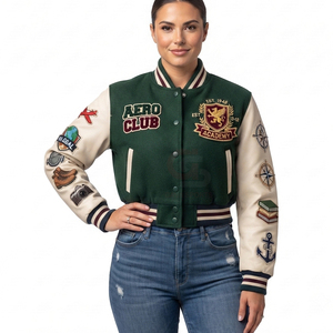 Chaquetas Varsity Bordadas con Parches Personalizados, Estilo Urbano para Mujer, Transpirables, Cortas, Estilo Universitario - Product Image 3