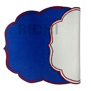 Manteles Individuales de Lino Azul 100% Ecológicos Ridhi con Bordado, Manteles de Tela Reutilizables al por Mayor para Bodas, Restaurantes, Hoteles - Product Image 3