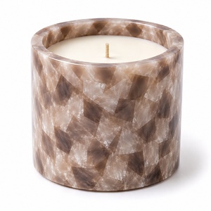 Luxury for Beige Mosaic Resin <b>Candle</b> Jar Handmade Premium Decorative Empty <b>Candle</b> Vessel Thick Wall <b>Refillable</b> Religious - Product Image 2