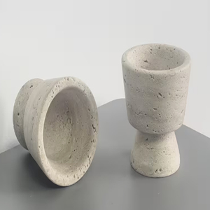 Minimalist Stone Marble Travertine <b>Candlestick</b> <b>Holder</b> - Product Image 4