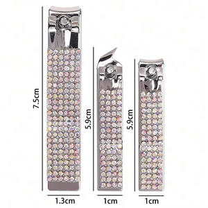 Ensemble de 3 coupe-ongles entièrement sertis de diamants, coupe-ongles en acier inoxydable avec strass, design élégant, portable - Product Image 3