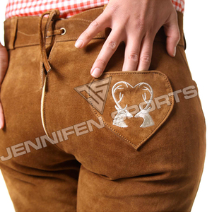 Custom Vintage Brown Genuine Cowhide Suede Leather <b>Women</b>’s <b>Lederhosen</b> Shorts With Embroidered Oktoberfest Bavarian Traditional - Product Image 6