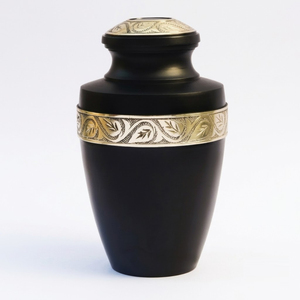 <b>Large</b> Adult Brass Cremation <b>Urn</b> For Human Ashes Matte Black and Gold Hand-Engraved Funeral Supplies Memorial Burial <b>Urn</b> - Product Image 1
