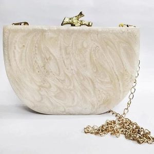 resin finish product all itams <b>crate</b> me Bags & Luggage Clutches ClutchesAcrylic White Golden Resin gums Clutch with crossbody - Product Image 3