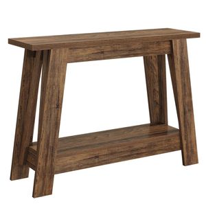 Farmhouse-Style Double Layer <b>Open</b> Shelf Console Table with <b>Storage</b> for Entrance Foyer or Sofa - Product Image 5