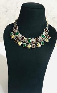 Green and Red Monalisa Stone Sun Face Gold Plated Necklace Earrings Set Women's Fashion Party Jewelry - Product Image 6