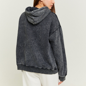 Wholesale Custom Made Acid Wash Drop Shoulder Women's Hoodies Custom Screen Printed Logo Breathable 100% Cotton Fleece Winter - Product Image 5