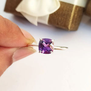 Bague en améthyste naturelle de haute qualité, en argent Sterling 925, bijoux minimalistes fins, pour mariage, fête, fiançailles, anniversaire, cadeau pour femme - Product Image 3