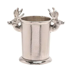 Deluxe Silver Finished Aluminium <b>Stag</b> <b>Head</b> Wine Chiller Single Bottle Metal Deer Antler Handle Champagne Ice Bucket For Home - Product Image 1