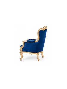 Fauteuil en velours capitonné de style victorien avec structure en bois doré, design antique pour meubles de salle à manger - Product Image 4