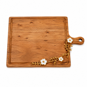 Wood Charcuterie Board Cheese Serving Platter with <b>Floral</b> Metal Accent Handcrafted Wooden Serving Tray with Handle for Hotel - Product Image 6